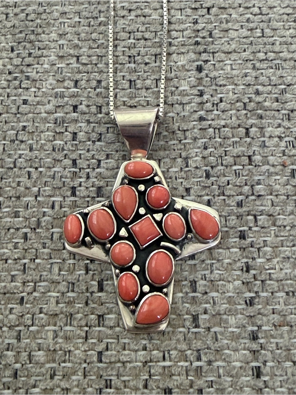 Sterling Silver Cross Pendant Necklace with Coral Stones - Pink Coral Jay King